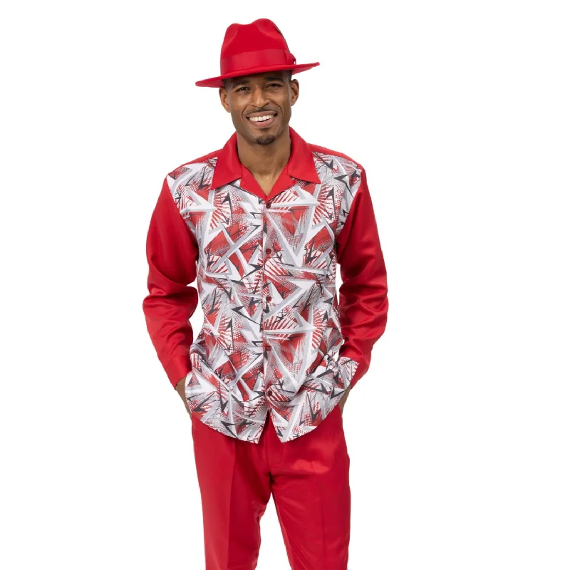 Track Pants Neowise Collection: Red Abstract Pattern Long Sleeve Walking Suit - 2464