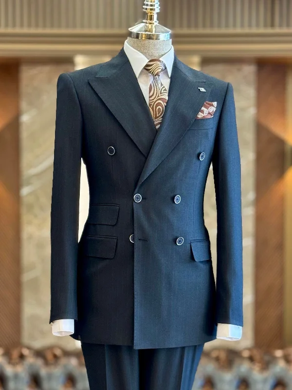 Classic Coats Navy Striped Double Breasted Suit 2-Piece