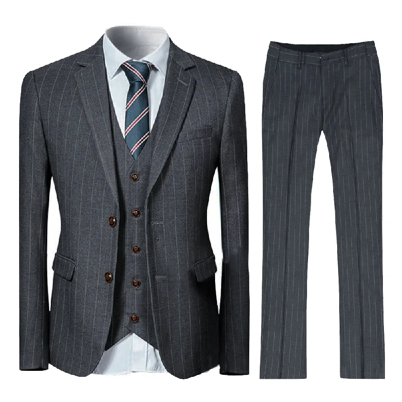 Slim Fit Suits 3-Piece Silver Suit Stripe Design Suit