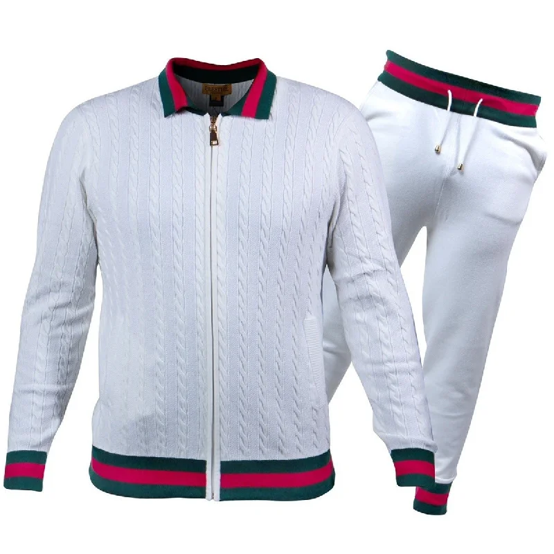 Office Attire Prestige White Green Red Cardigan Style Luxury Jogger Suit