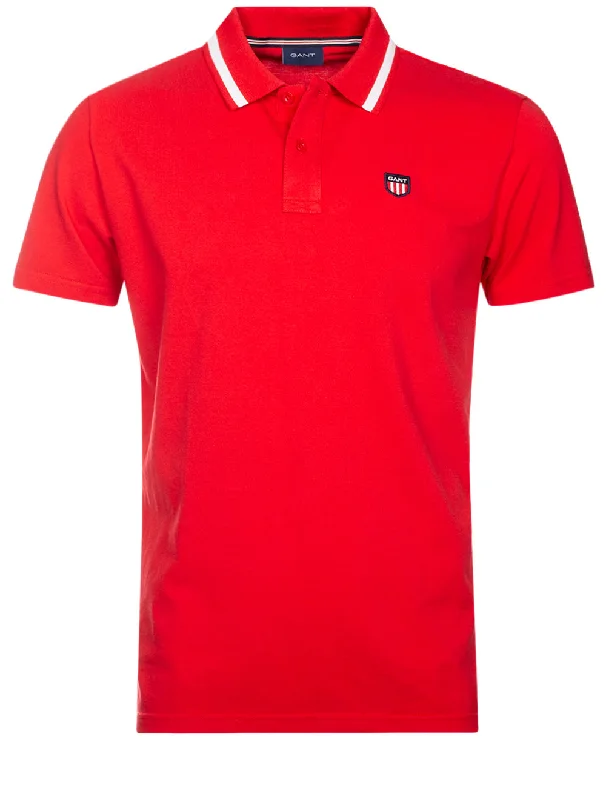 Trendy Sweaters Retro Shield Short Sleeve Pique Polo Bright Red