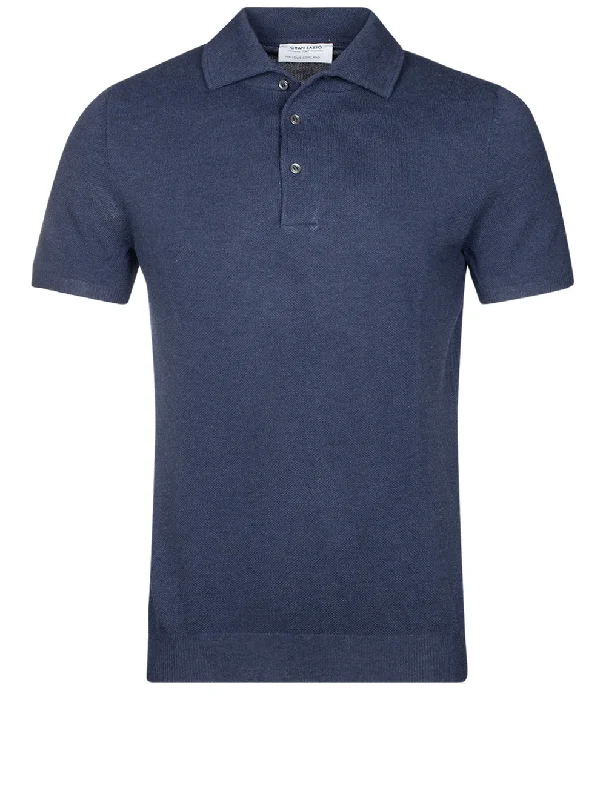 Casual Trousers Weave Short Sleeve 3 Button Polo Blue