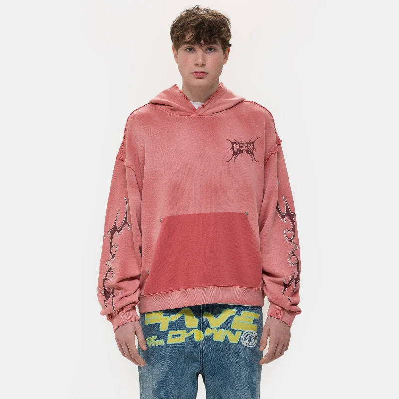 Casual Trousers Glitter Layered Logo Print Distressed Hoodie in Dirty Pink