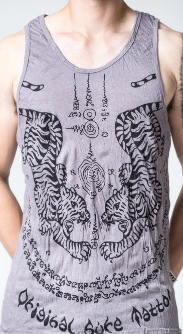 Modern Menswear Sure Design Men's Thai Tattoo Tank Top Gray