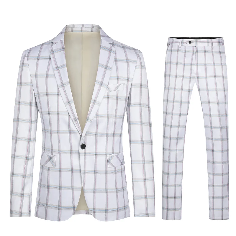 Funky Socks Plaid Stripe Suit Slim Fit 2-Piece Suit White