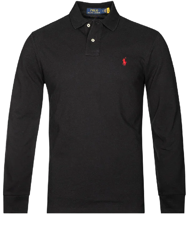 Dapper Suits Basic Mesh Long Sleeve Polo Black