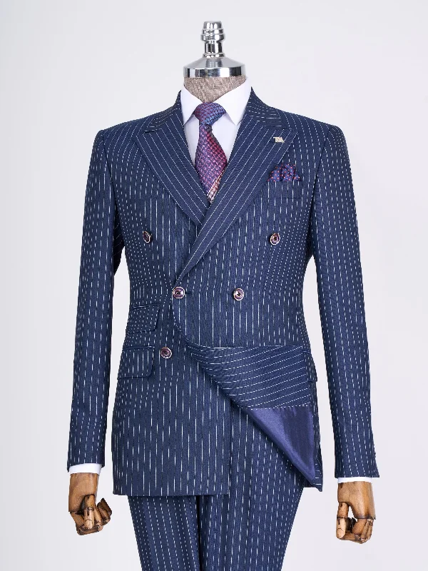 Printed Sweatshirts Navy Striped Double Breasted Suit 2-Piece