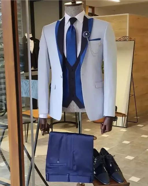 Fashion Vests Men wear Custom-Made White Blue Suit Slim Fit