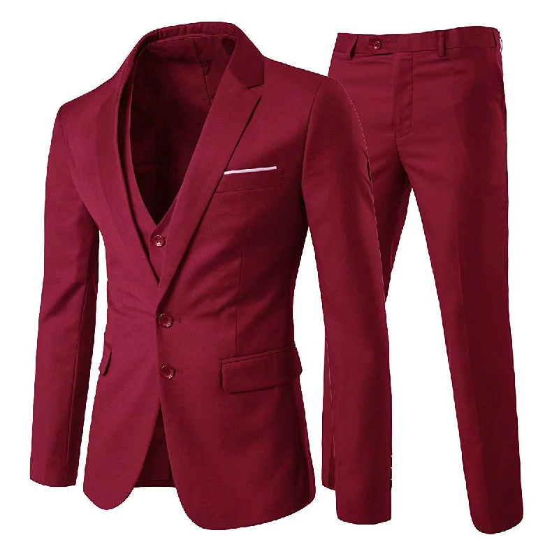 Smart Casual 3-Piece Notched Lapel Suit Red