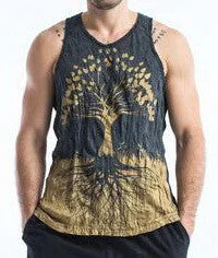 Trendy Jeans Sure Design Men's Tree Of Life Tank Top Gold on Black