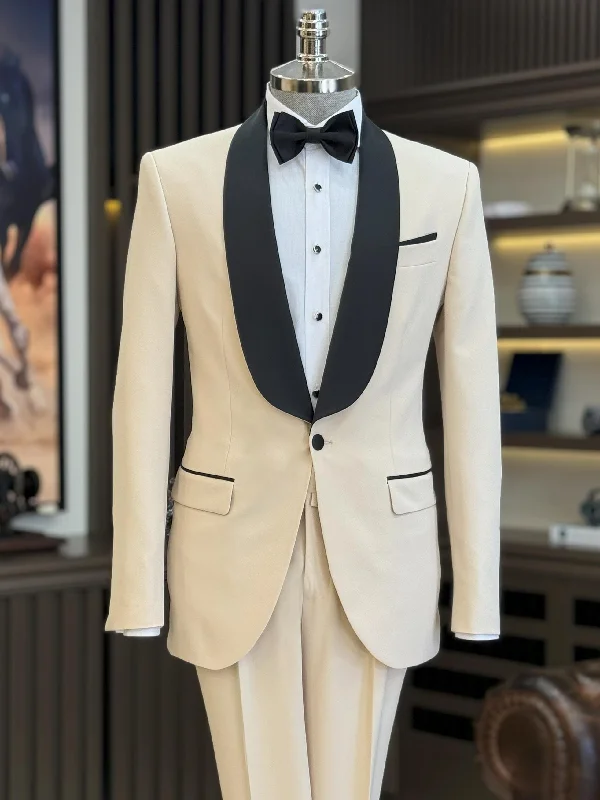 Classic Hoodies Beige Slim-Fit Tuxedo 2-Piece