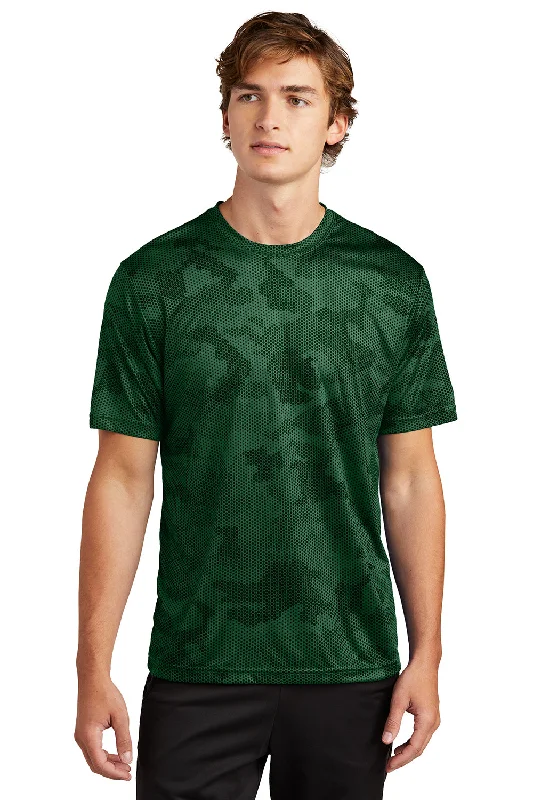 Boho Menswear Sport-Tek Mens CamoHex Moisture Wicking Short Sleeve Crewneck T-Shirt - Forest Green