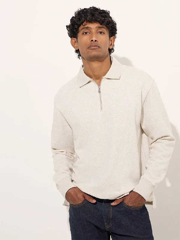 Urban Vests WES Casuals Beige Relaxed-Fit Cotton-Blend Sweatshirt