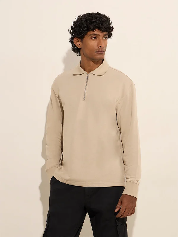 Classic Coats WES Casuals Beige Relaxed-Fit Cotton-Blend Sweatshirt