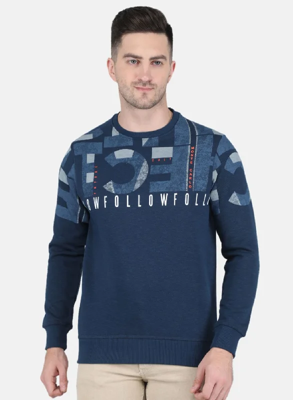 Sporty Jackets Men Blue Printed Sweatshirt