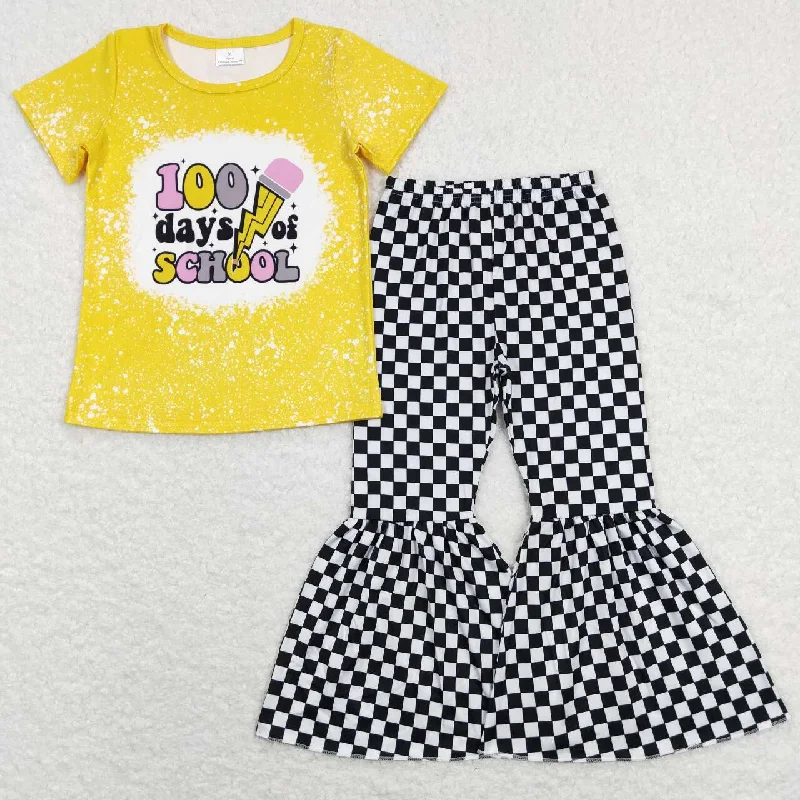 Sporty Looks GT0387 100days pencil yellow short-sleeved +P0146 black and white checkered milk silk trousers suit