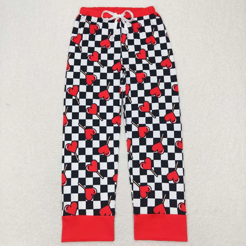 Vintage Fashion P0388 Adult red love lollipop black and white plaid red trim trousers