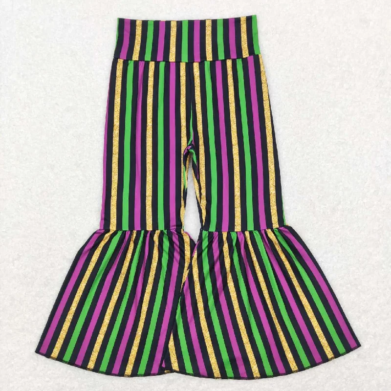 Street Style P0405 Purple green black gold striped trousers