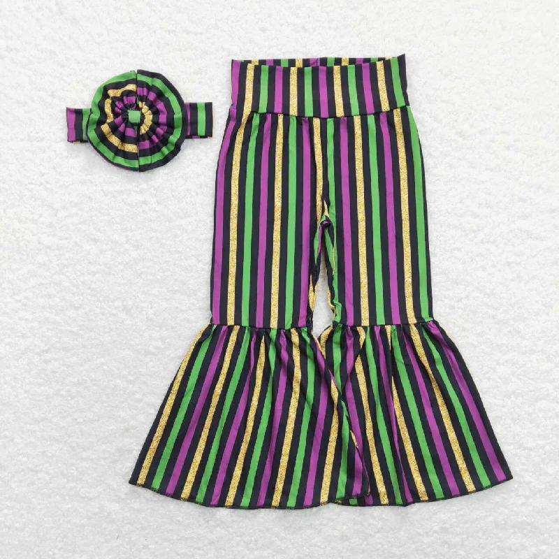 Streetwear Fashion P0405 Purple green black gold striped trousers