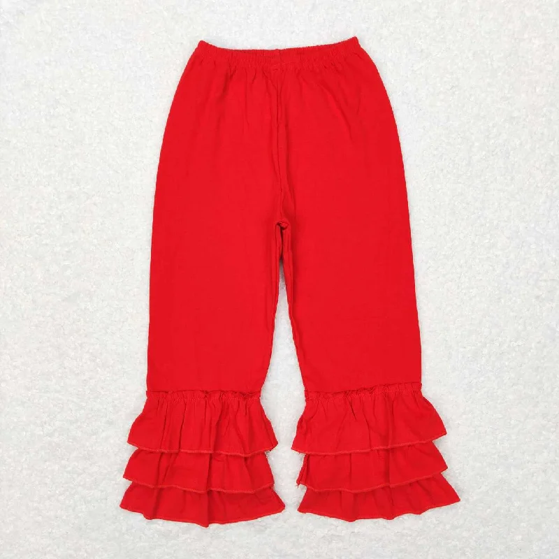 Slim Fit Suits P0409 Bright red three-layer ruffled trousers