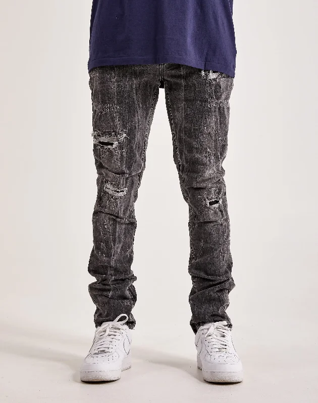 Monochrome Style Smoke Rise Rip & Repair Basic Slim Denim