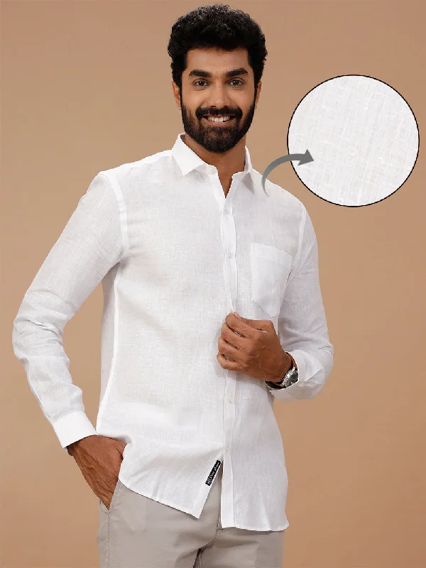 Stylish Trousers Men Self Design Pure Linen White Shirt 1542JF