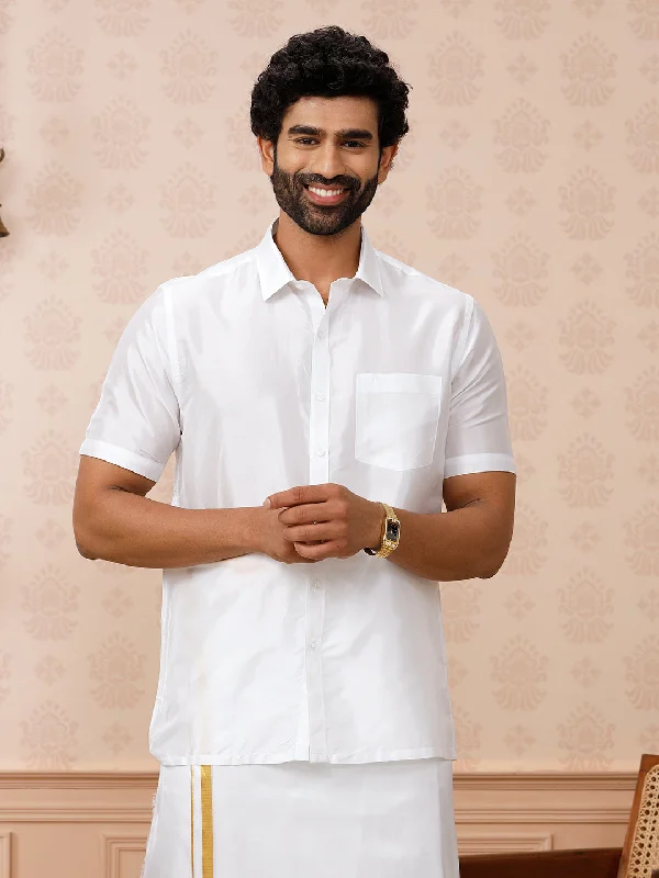 Athletic Vests Men Pure Silk White Shirt Half Sleeves Silk Mark