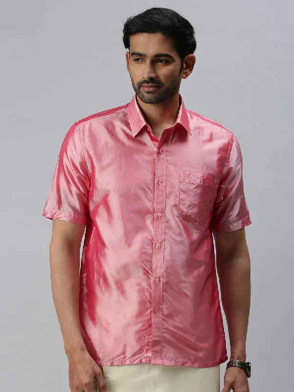 Utility Jackets Men Silk Feel Pink Colour Half Sleeves Shirt SFC02