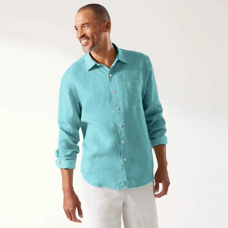 Preppy Style Tommy Bahama Sea Glass Breezer Long Sleeve Linen Shirt - Lawn Chair